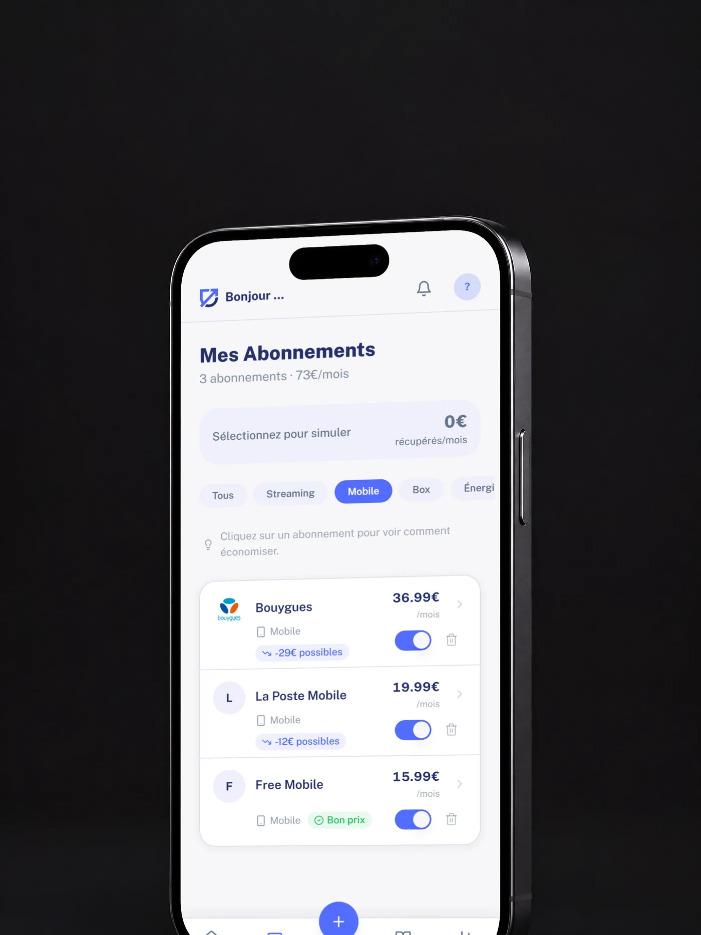 Une application qui analyse automatiquement des abonnements, sur un téléphone