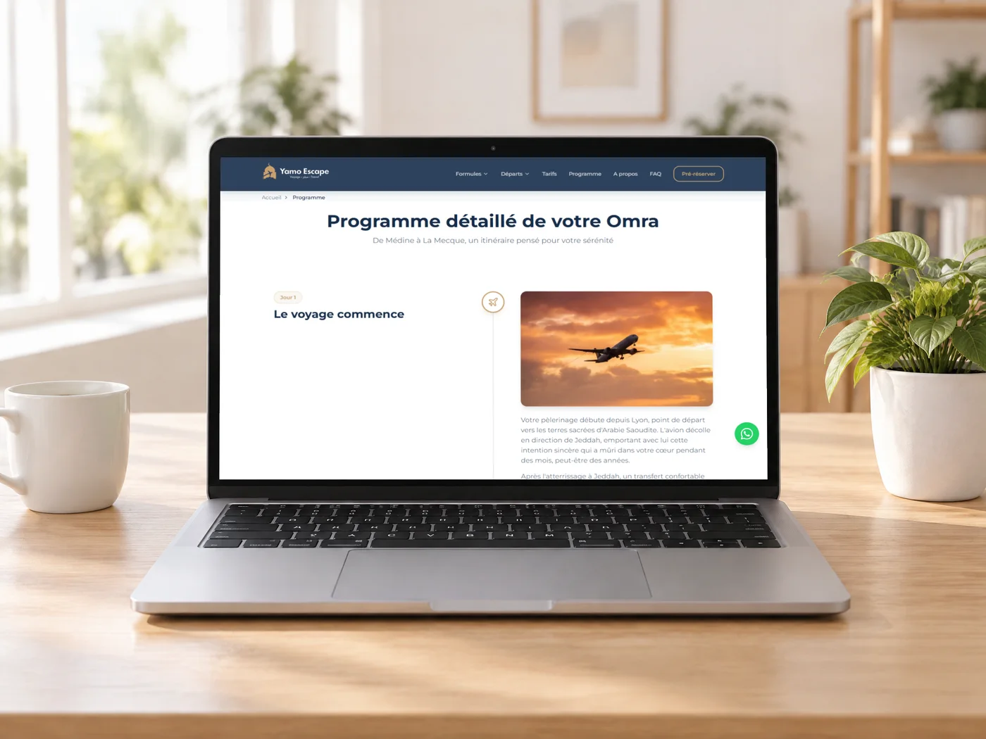 Le programme détaillé de Yamo Escape sur un ordinateur portable posé sur un bureau