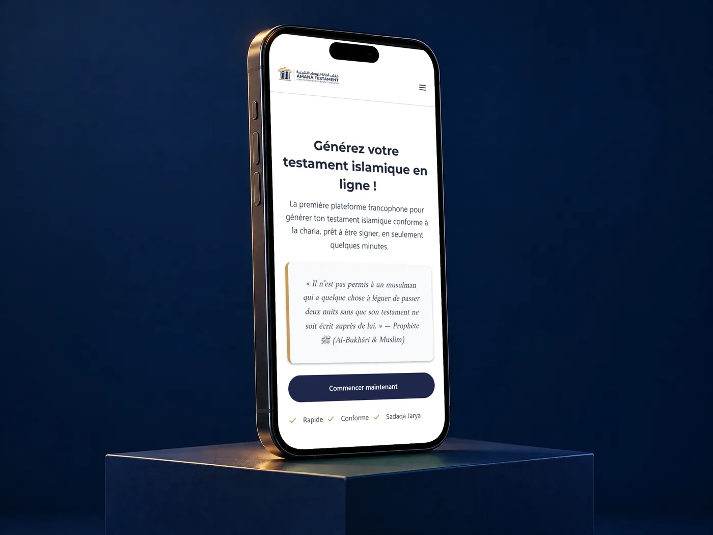 L'application Amana Testament, un outil de testament en ligne, sur un téléphone